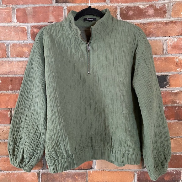 Madewell Sweaters - MADEWELL diamond jacquard half-zip pullover top green size small